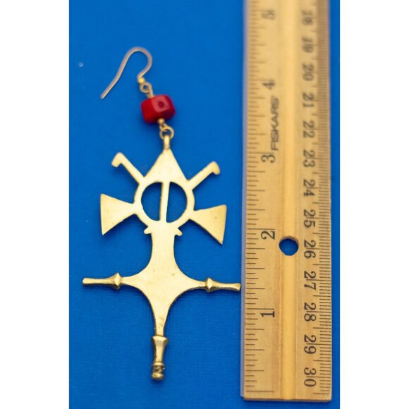 Vintage Gold Tone Cross Geometric Earrings, Avant Dangle Earrings - D15 - Picture 2 of 2